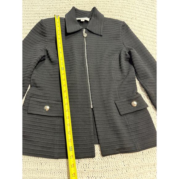 St. John Collection Marie Gray Jacket Blazer Zip Santana Knit Womens Sz 6 Black - Picture 3 of 12